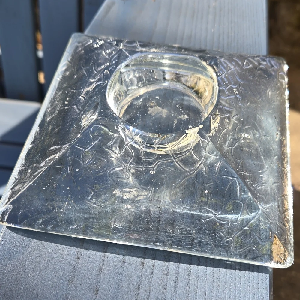 Vtg Crackle Glass Votive Candle Holder Orrefors Thick Heavy EAPG